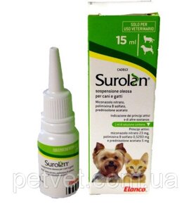 Суролан (Surolan) вушні краплі для лікування отиту у кішок і собак, 15 мл.