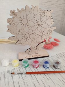 Набір для творчості, дерев'яна листівка для розфарбовування "Букет ромашок", подарунок на 8 Березня
