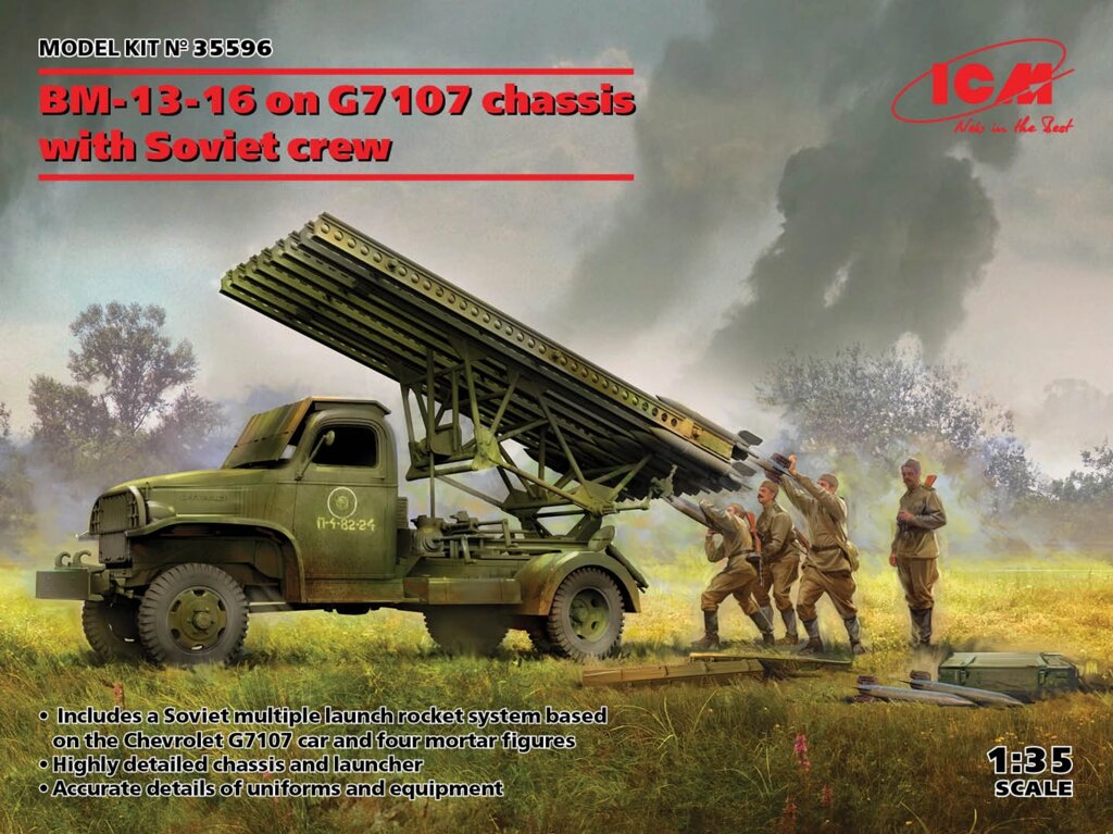 БМ-13-16 на шасси G7107 с советским экипажем. Сборная модель в масштабе 1/35. ICM 35596 ##от компании## Хоббинет. Сборные модели. - ##фото## 1