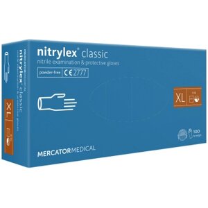 Медичні рукавички Mercator Medical Nitrylex Classic Нітрилові Неопудрені діагностичні Розмір XL Сині 100 шт.