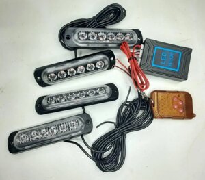 Стробоскоп під решітку 4шт по 6LED I-BS-1-4-6LED-Blue з пультом 12-24V