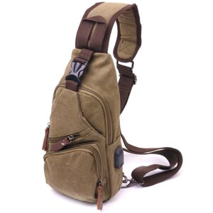 Сумка Vintage Через плече з USB кабелем чоловіча з текстилю Оливкова (21223)