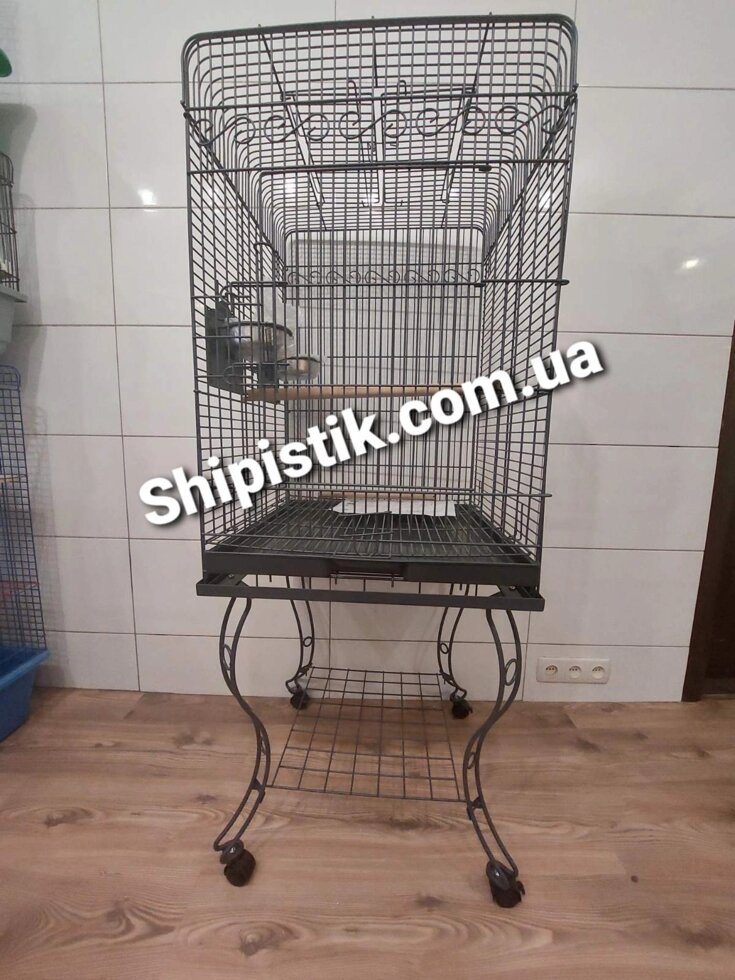Клетка для крупных и средних птиц , с подставкой в комплекте, черного цвета. 54х54х134 ##от компании## Шипистик Shipistik - ##фото## 1
