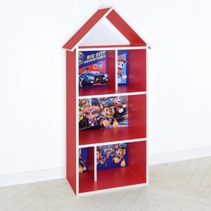 Будиночок стелаж полку Дитяча дерев'яна для іграшок і книг H 2020-22-3 "Щенячий патруль" червона для хлопчика