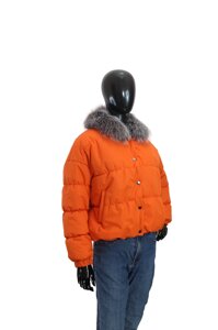 Демісезонна жіноча куртка з хутряним коміром Жовтогарячий, 50