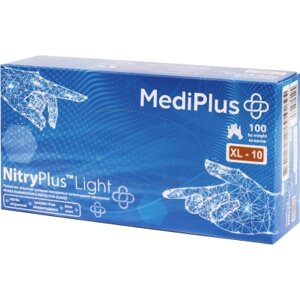 Оригінал! Медичні рукавички MediPlus NitryPlus Light Нітрилові оглядові нестерильні неприпудрені Сині Розмір XL 100 шт.
