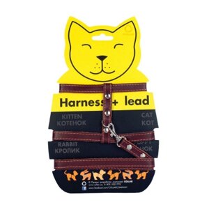 Оригінал! Шлея для котів Collar з повідцем шкіряна Ш 12 мм Д 122 см коричнева (05466) - Вища Якість!