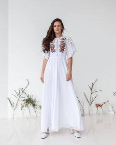 Весільна вишита жіноча сукня " Лілія " біла