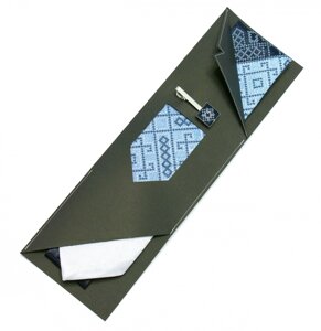 Вишита краватка з затискачем Синє Тріо