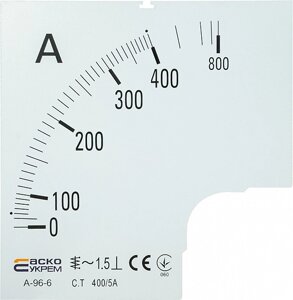 Шкала 400/5А до амперметра щитового А-96-6, АСКО