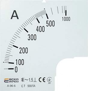Шкала 500/5А до амперметра щитового А-96-6, АСКО