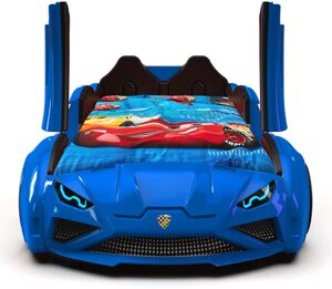 Ліжко машина пластик (Туреччина) Lamborghini синя, двері відкриваються, звукові ефекти, пульт