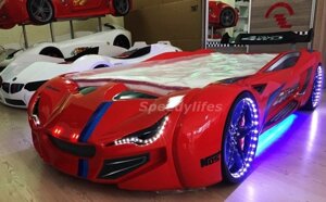 Ліжко у вигляді машини, з підсвічуванням і спойлером, BMW червона Туреччина