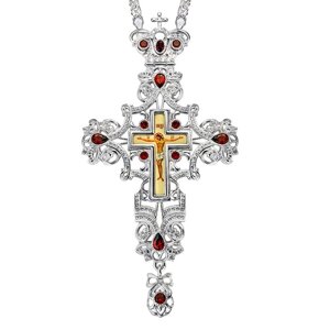 Хрест для священика латунний з латунним принтом і вставками та ланцюгом арт. 2.10.0094л-2^1л
