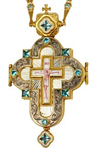 Хрест для священика срібний із фрагментарною позолотою з фініфтю та ланцюгом - 2.10.0195ф-1^52п