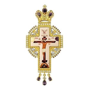 Хрест для священнослужителя латунний позолочений із принтом та вставками - 2.10.0080лп-2