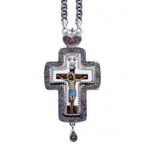 Хрест з ювелірного сплаву в срібленні з прикрасами та ланцюгом арт. 2.10.0284л-2^1л