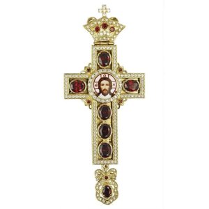 Хрест латунний в позолоті з принтом і вставками - 2.10.0270лп-2