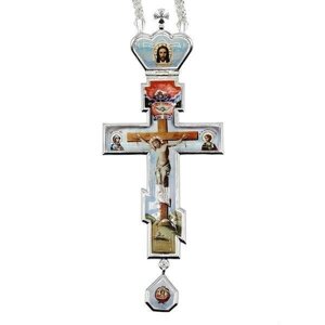 Хрест латунний в срібленні з принтом і з ланцюгом - 2.10.0324л-2^1л