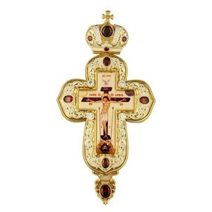 Хрест православний латунний у позолоті з принтом та прикрасами - 2.10.0235лпф-2