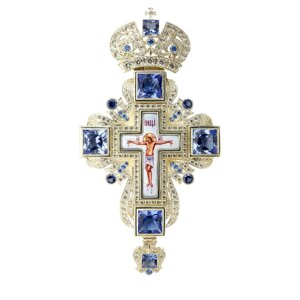 Хрест для священика срібний з фініфтьєвим розп'яттям і вставками - 2.10.0118-1