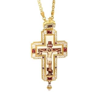 Наперсний хрест для священика із латуні позолочений з прикрасами - 2.10.0238лфр-2^1лп