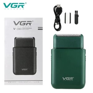 Акумуляторна чоловіча міні електробритва VGR V-390 для гоління бороди та вусів шейвер. Колір зелений