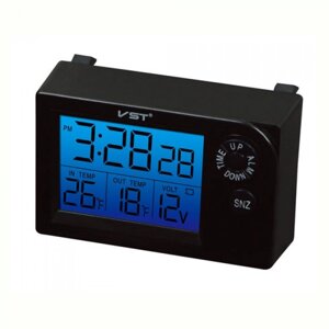 Автомобільний годинник з термометром і вольтметром VST-7048V Синє підсвічування