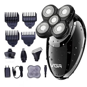 Електробритва роторна для чоловіків VGR-302 4в1 для вологого і сухого гоління з плаваючими головками і тримером