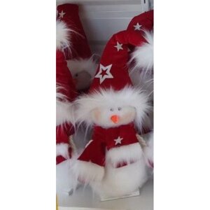 Інтер'єрна фігурка новорічна Сніговик в червоному КАЛПАКЕ 27 см