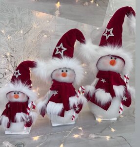 Інтер'єрна фігурка новорічна Сніговик в червоному КАЛПАКЕ 32 см