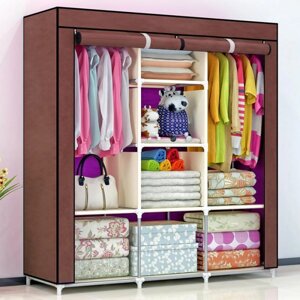 Складна тканинна шафа, шафа для одягу Storage Wardrobe 88130 на 3 секції Коричнева