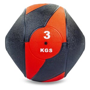 М'яч медичний медбол з двома рукоятками Record Medicine Ball FI-5111-3 3кг (гума, d-23см, чорний-червоний)