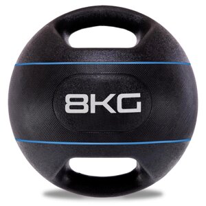 М'яч медичний медбол із двома ручками Zelart TA-7827-8 вага-8 кг d-27,5 см чорний бірюзовий