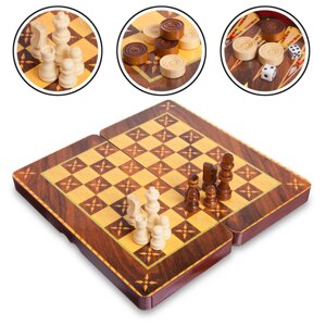 Шахи, шашки, нарди 3 в 1 MDF 5566C (фігури-дерево, р-р дошки 29см x 29см)
