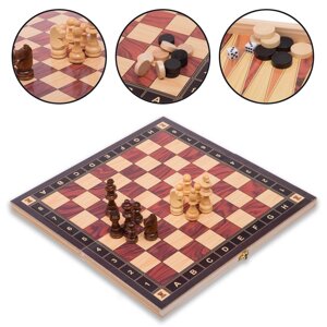 Шахи, шашки, нарди 3 в 1 дерев'яні з магнітом ZC029A (фігури-дерево, р-р дошки 29см x 29см)