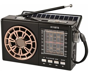 Радіо K11BTS | ФМ приймач із флешкою | Портативна колонка на сонячній батареї
