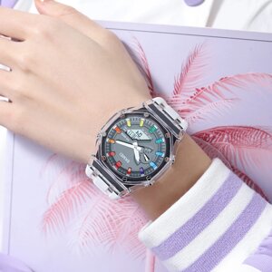 Годинник жіночий білий з силіконовим ремінцем, водонепроникний жіночий годинник на руку оригінальний Skmei W2100