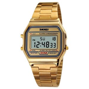 Електронний годинник наручний кольору золота чоловічий з підсвічуванням Skmei, Квадратний годинник Ретро наручний