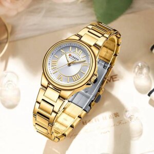Красиві класичні жіночі годинники золоті круглі з нержавіючої сталі з римськими цифрами Curren оригінал оригінал