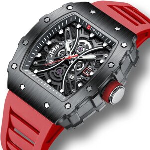 Червоний годинник чоловічий наручний оригінальний літній Curren 8438, чоловічий наручний годинник незвичайний стильний