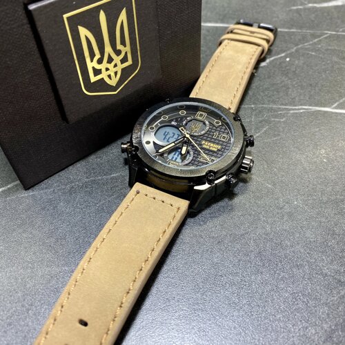 Чоловічий наручний годинник кварцові з ремінцем підсвічування Patriot, годинник наручний з українською символікою с