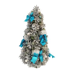 Ялинка новорічна декоративна з натуральних сріблястих шишок 25х50 см (NY1)