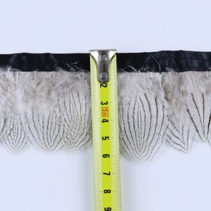 Пір'я фазана на стрічці 5-6 см, пір'яна тасьма з натурального пір'я чорно-білого кольору 1 м.