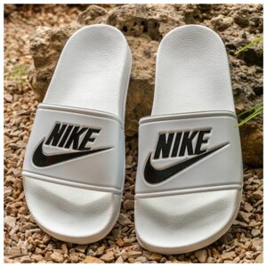 Жіночі тапочки Nike, Білі ляпають чорно -білі сланці тапочки