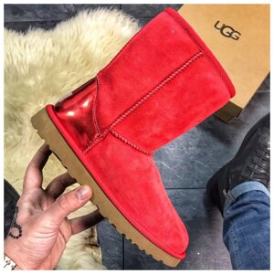 Жіночі зимові Ugg Classic Short II Leather Red 2 червоні замшеві чоботи уггі класик шорт жіночі черевики уги