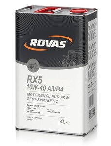 Rovas RX5 10W-40 A3 / B4 (20 л) Напівсинтетичне моторне масло для легкових автомобілів