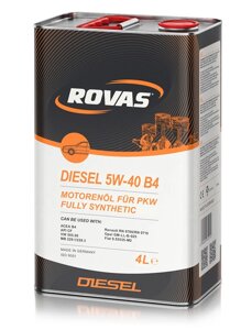 Rovas Diesel 5W-40 B4 (4 л) Повністю синтетичне моторне масло для легкових автомобілів