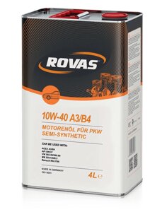 Rovas 10W-40 A3 / B4 (4 л) Напівсинтетичне моторне масло для легкових автомобілів