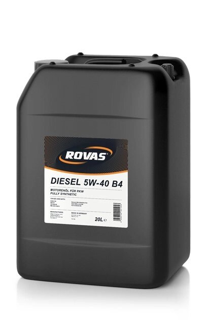 Rovas Diesel 5W-40 B4 (20 л) Повністю синтетичне моторне масло для легкових автомобілів від компанії ТехАгроПартс - фото 1